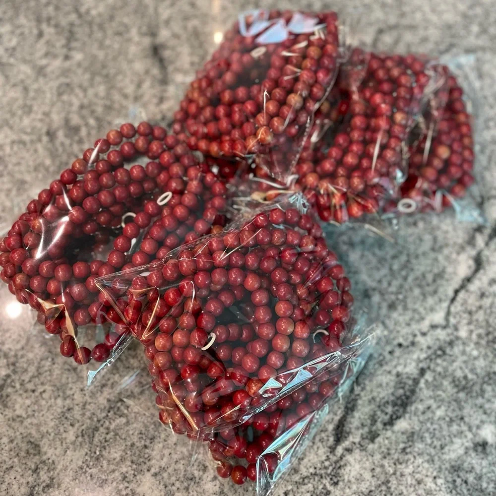 Eight (8) Red Beaded Garland | 0.5” red wooden beads | Each Garland 108” Length